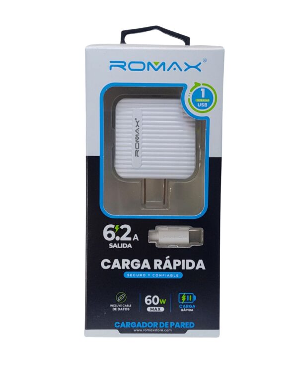 CARGADOR  ROMAX 6.2A TIPO C CARGA RÁPIDA