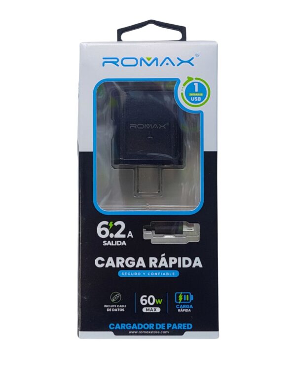 CARGADOR  ROMAX 6.2A TIPO V8 CARGA RÁPIDA