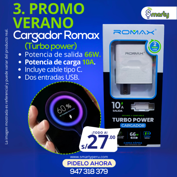 PROMO 3 - CARGADOR ROMAX TIPO C - (10A - 66W)