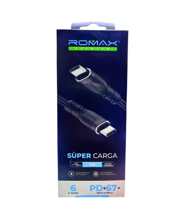 CABLE ROMAX SUPER CARGA 67W 6A (TIPO-C A TIPO-C)