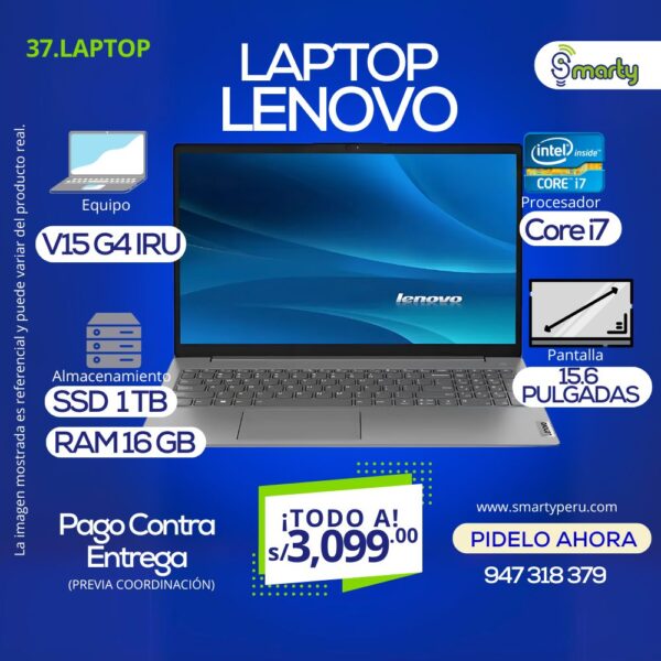 LAPTOP LENOVO V15 G4 IRU - Intel Core i7 1355U 1.7GHz - RAM 16GB - SSD 1 TB - 15.6" FHD - Imagen 2