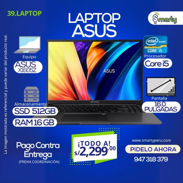 LAPTOP ASUS X1605Z - Intel Core i5 12500H/BGA - RAM 8GB+8GB(ON BD) - SSD 512GB - 16.0" LCD - Imagen 2
