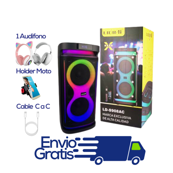 COMBO 45 - PARLANTE LIDIMI S908 + AUDIFONO+ HOLDER + CABLE
